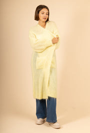 Long open cardigan in fluffy mohair 82121L | Light Yellow | Strik fra Atelier C