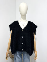 Sleeveless vest in 80% kid mohair V7485 | Black | Strik fra Atelier C