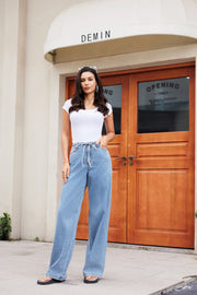 Tie Wide leg jeans  | Lyseblå | Jeans fra Avery