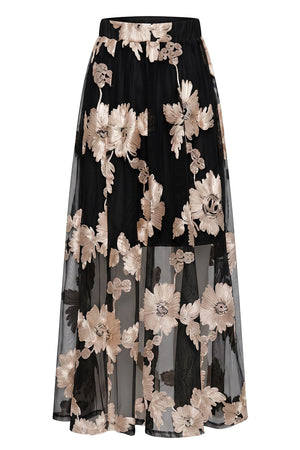 Floral Swan skirt | Black & beige