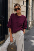 Noa Bow-Tie Knit Cardigan | Plum