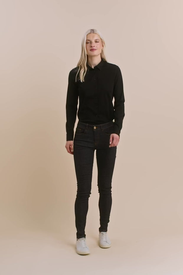 Alli Cover Jeans | Dark Blue | Højttaljet slim fit jeans fra Mos Mosh