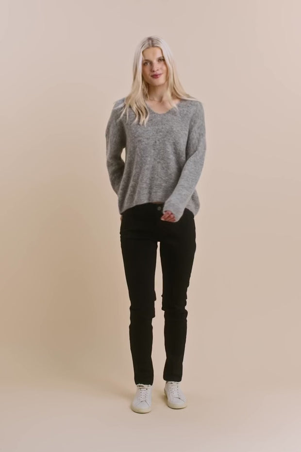 Thora V-Neck Knit | Grey Melange | Strik fra Mos Mosh