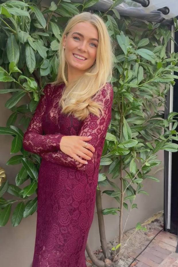 Lacy Ls Long Dress | Bordeaux Lace | Kjole fra Liberté