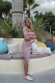 Natalia Ss Dress | Multi Orange Pink Stripe | Kjole fra Liberté