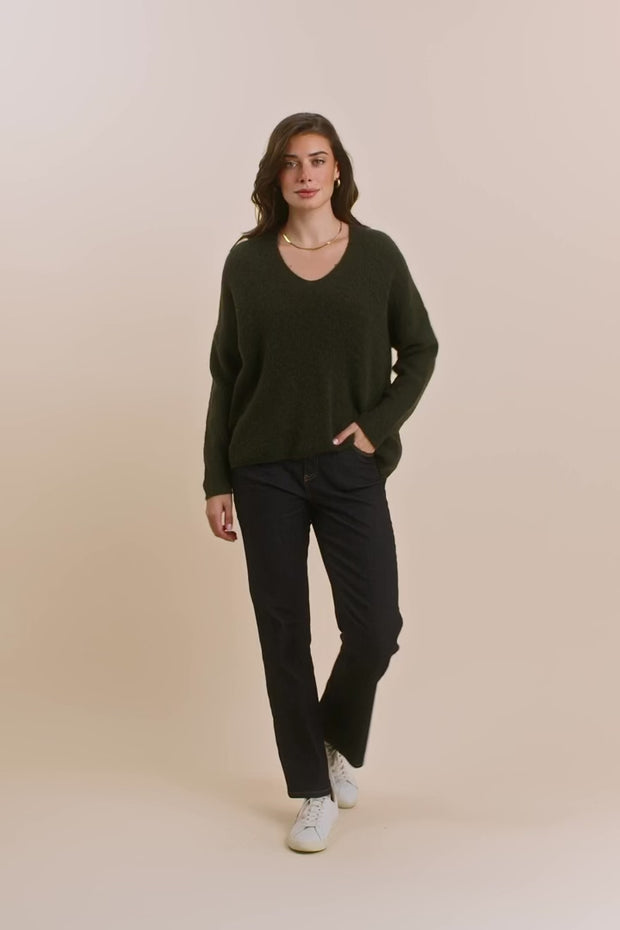 Thora V-Neck Knit | Grape Leaf | Strik fra Mos Mosh