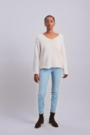 Bine LS V-neck Knit  | Ecru | Strik fra Mos Mosh