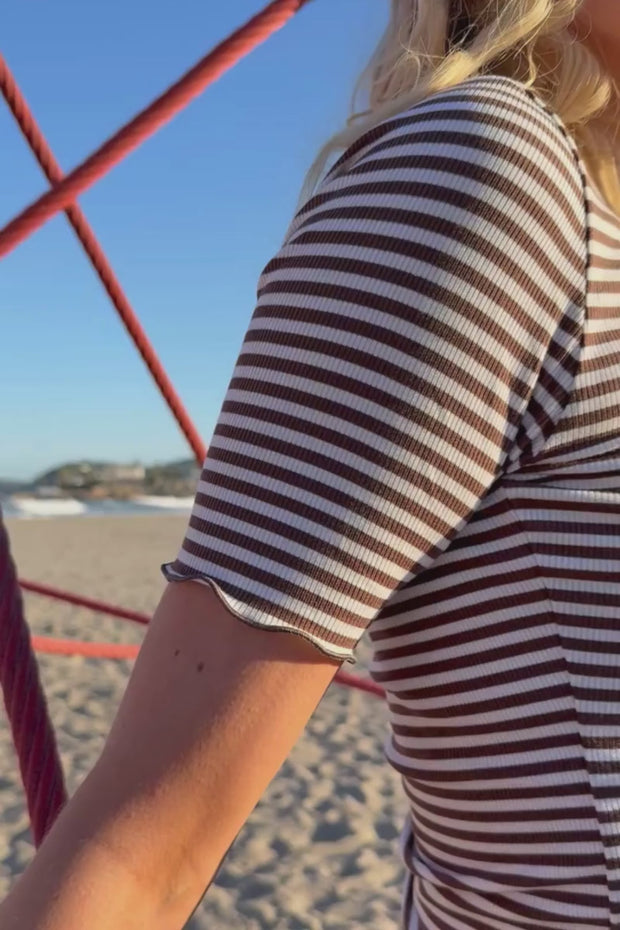 Natalia Ss Blouse | Brown Creme Stripe | Bluse fra Liberté