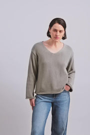 Bine LS V-neck Knit  | Shadow | Strik fra Mos Mosh