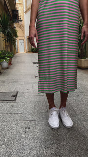 Alma T-Shirt Dress | Green Pink Stripe | Kjole fra Liberté