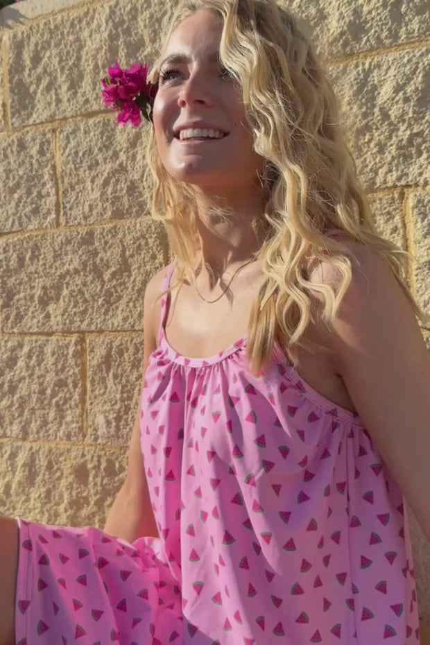 Alma Short Strap Dress | Pink Watermelon | Alma fra Liberté