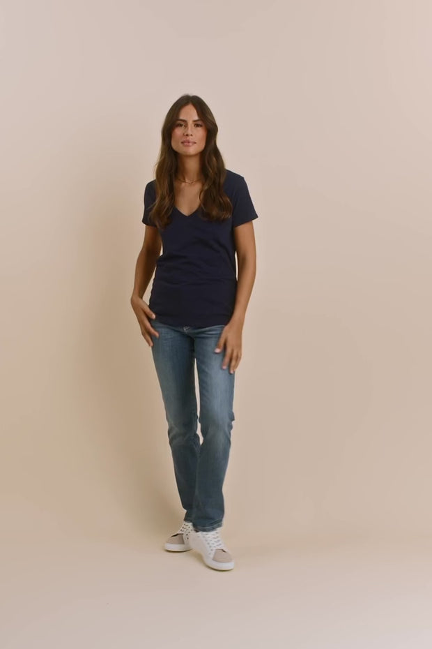 Arden Organic V-neck Tee | Navy | T-Shirt fra Mos Mosh