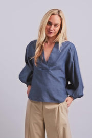 Yen Denim Blouse  | Dark Blue | Bluse fra Mos Mosh