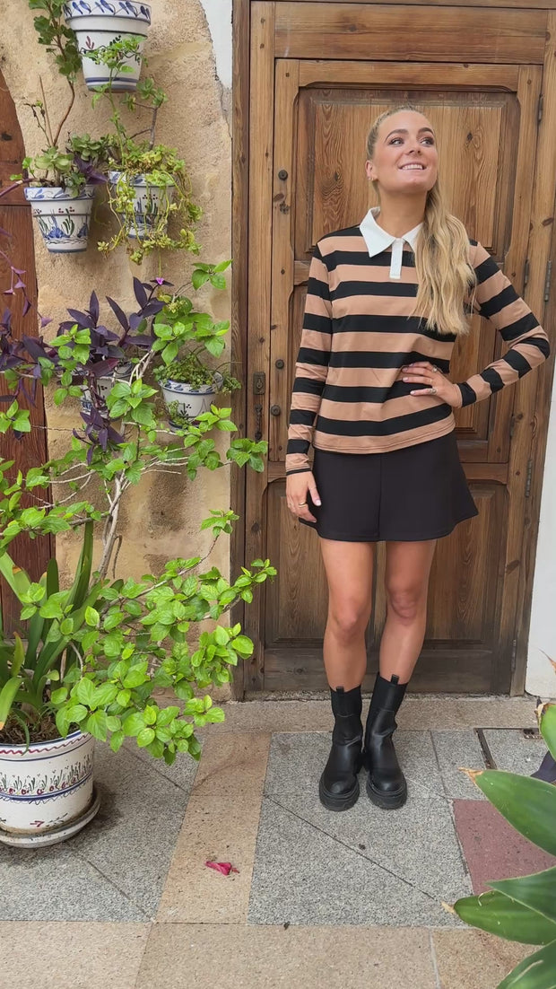 Polo Ls Shirt | Caramel Black Stripe | Bluse fra Liberté