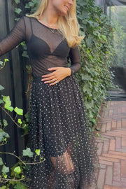 Tulle Heart Skirt | Black Small Silver Hearts | Nederdel fra Liberté