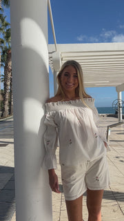 Rillo Offshoulder Blouse | White | Bluse fra Liberté
