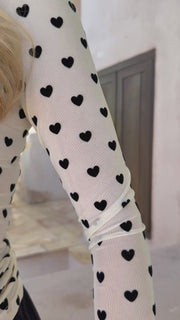 Mesh Ls Tshirt | Ivory Black Flock Heart | Bluse fra Liberté