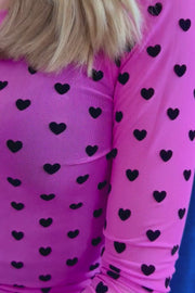 Mesh Ls Tshirt | Pink Black Flock Heart | Bluse fra Liberté