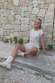 Alma U Tshirt | Sand Ivory Stripe | Alma fra Liberté