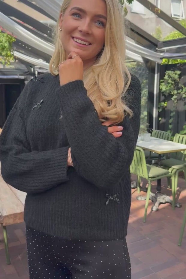 Fro Bow Pullover | Black Silver Bow | Bluse fra Liberté