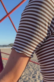 Natalia Ss Blouse | Brown Creme Stripe | Bluse fra Liberté