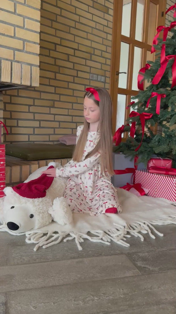 Alma Ls Babydoll Dress (Kids) | Red Bow Creme | Børne kjole fra Liberté
