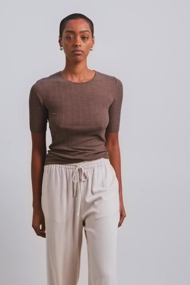 Bouch Rib SS Knit  | Chocolate Chip | Strik fra Mos Mosh