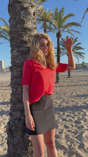 Ulla Ss Vneck Tshirt | Coral | T-Shirt fra Liberté