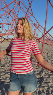 Natalia Ss Blouse | Creme Orange Blue Stripe | Bluse fra Liberté
