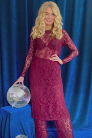 Lacy Ls Long Dress | Bordeaux Lace | Kjole fra Liberté