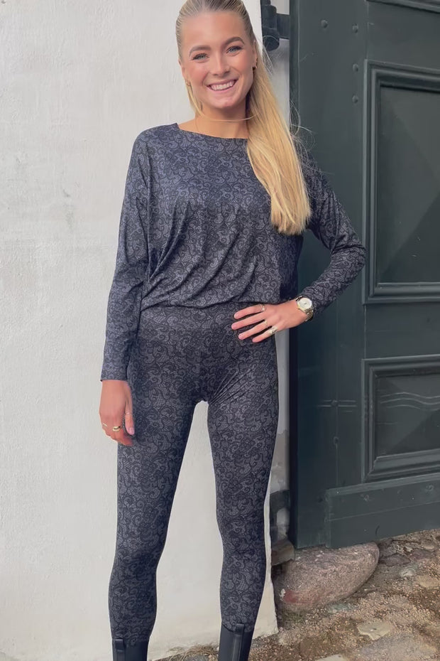 Alma Legging | Black Grey Lace | Leggings fra Liberté