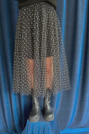 Tulle Heart Skirt | Black Small Silver Hearts | Nederdel fra Liberté