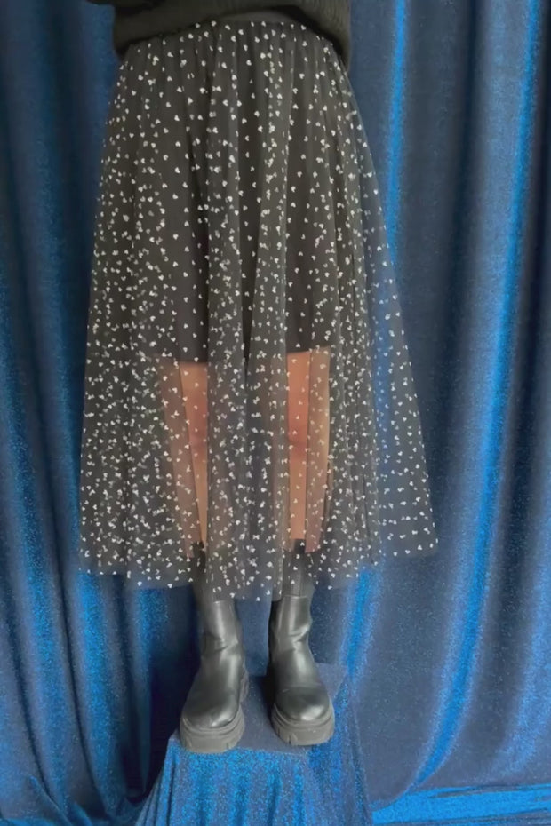 Tulle Heart Skirt | Black Small Silver Hearts | Nederdel fra Liberté