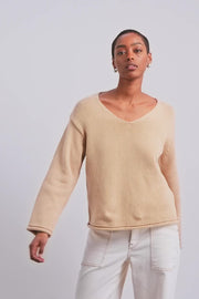 Bine LS V-neck Knit  | Sesame | Strik fra Mos Mosh