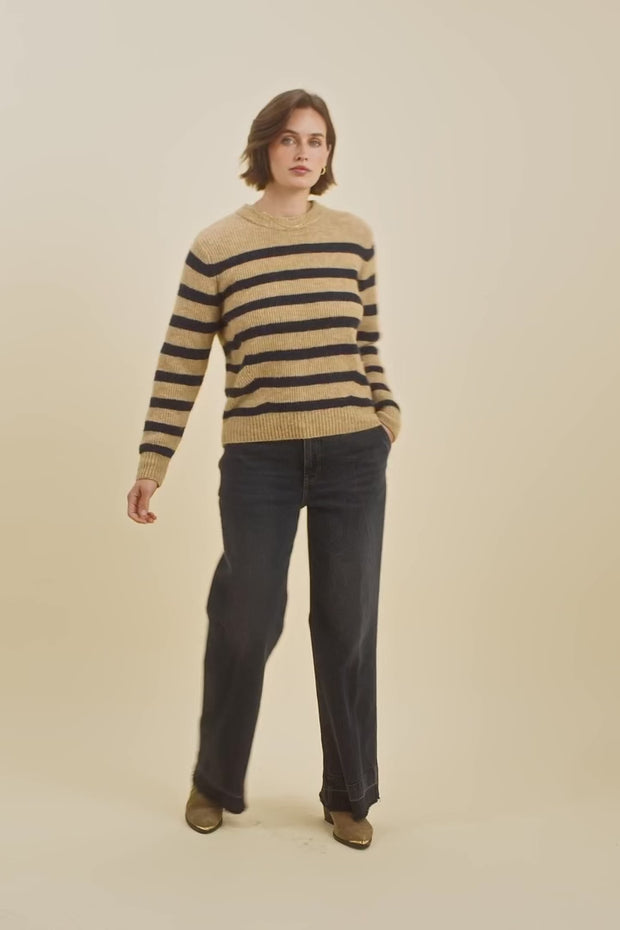 Thora Stripe Crewneck Knit  | Tannin | Strik fra Mos Mosh