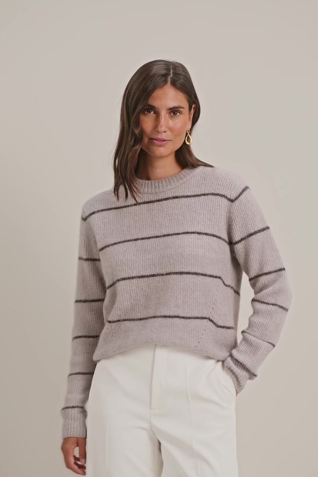 Thora Slim Stripe Crewneck Knit  | Mourning Dove | Strik fra Mos Mosh