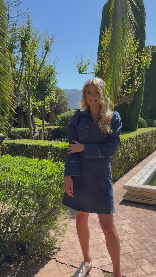 Asta Ls Vneck Dress | Blue Denim | Kjole fra Liberté