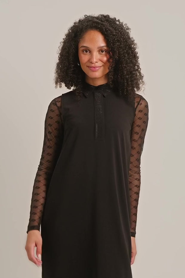 Loretta Velvet Mesh Blouse  | Black | Bluse fra Mos Mosh