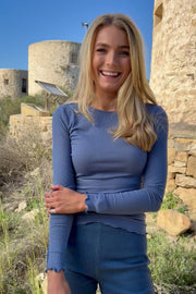 Natalia Ls Round Neck  Blouse | Dusty Blue | Bluse fra Liberté