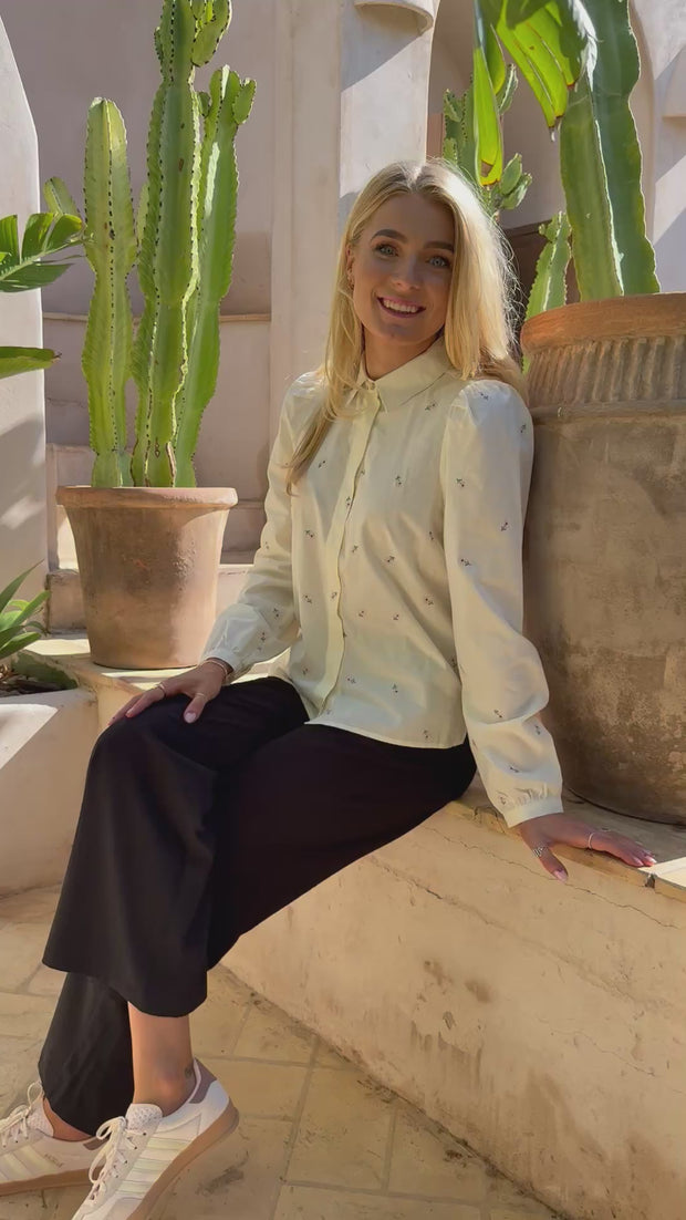 Flora Ls Blouse | Ivory Rose Flower | Skjorte fra Liberté