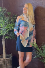 Sarafina Ls Shirt | Blue Peach Gold Marble | Skjorte fra Liberté
