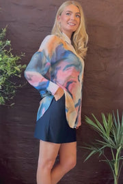 Sarafina Ls Shirt | Blue Peach Gold Marble | Skjorte fra Liberté