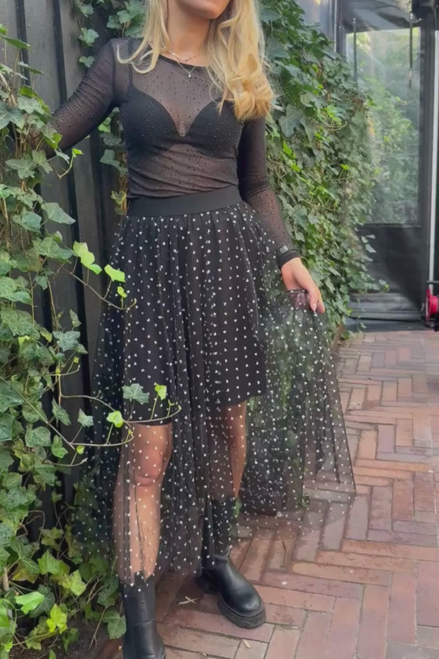 Tulle Heart Skirt | Black Small Silver Hearts | Nederdel fra Liberté