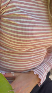 Natalia Ls Round Neck  Blouse | Rose Creme Gold Stripe | Bluse fra Liberté