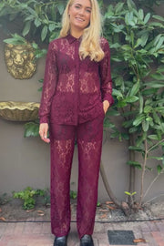Lacy Ls Shirt | Bordeaux Lace | Skjorte fra Liberté