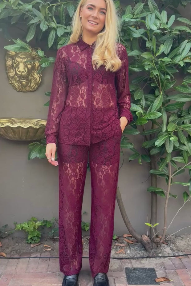 Lacy Ls Shirt | Bordeaux Lace | Skjorte fra Liberté