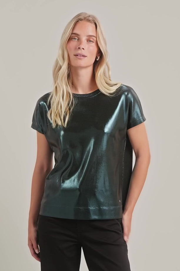 Nivola O-neck Metallic Tee  | Dark Pine | T-shirt fra Mos Mosh