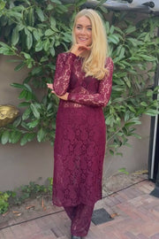 Lacy Ls Long Dress | Bordeaux Lace | Kjole fra Liberté