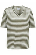 Ulla Ss Vneck Stripe Tshirt | Army White Stripe | T-Shirt fra Liberté