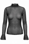 Polka Dot Ruffle Mesh | Black | Bluse fra Avery